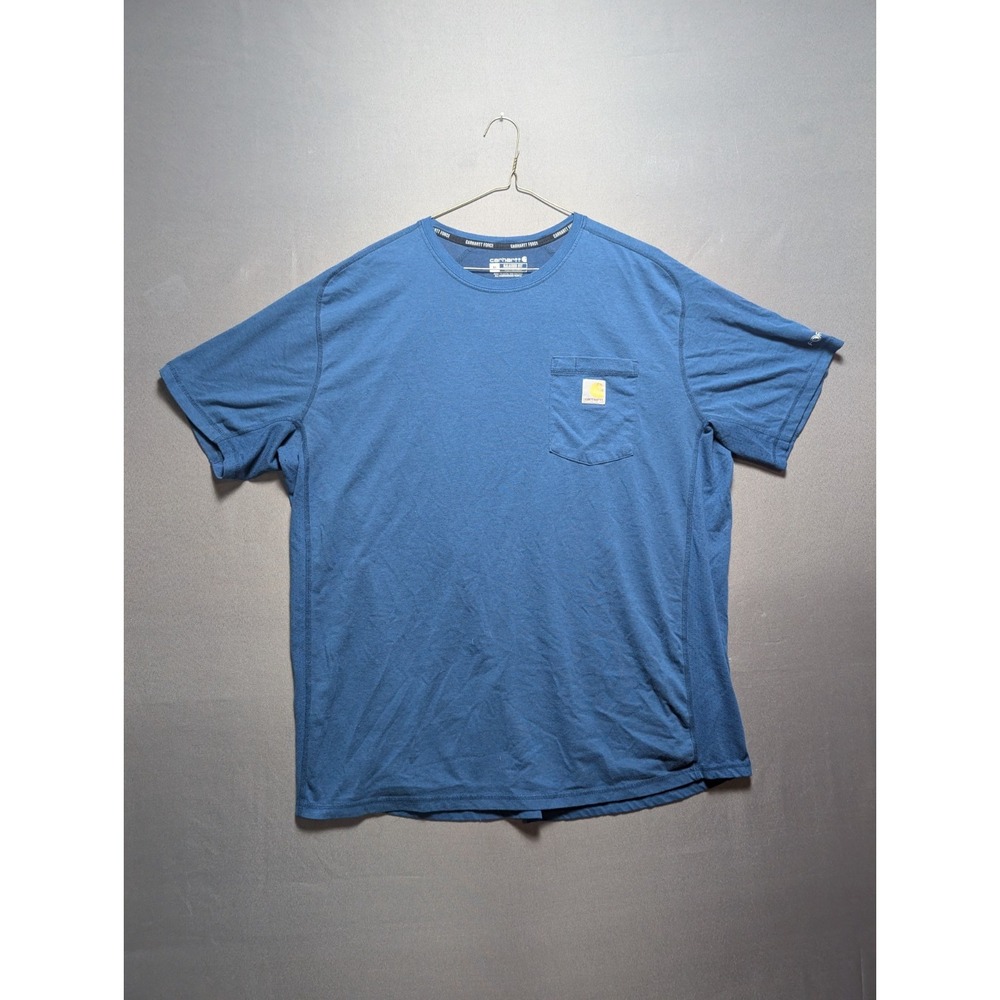 Carhartt Force Mens XL Blue Cotton Raglan Relaxed Fit Sweat Wicking Pocket Shirt